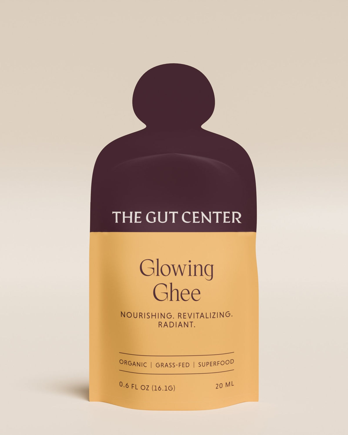 Glowing Ghee single-serve squeeze packet, front.