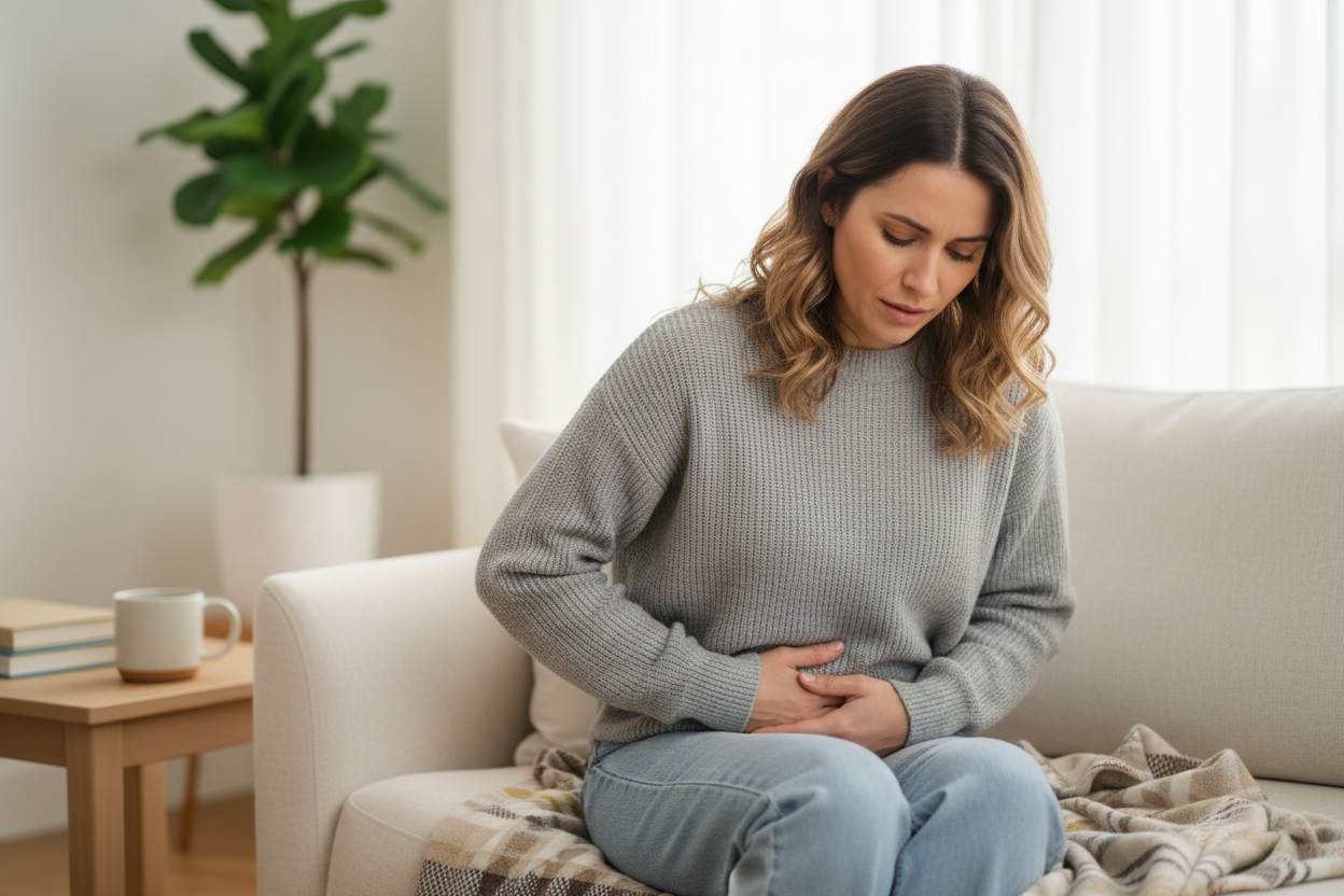 a pretty woman with gut problems