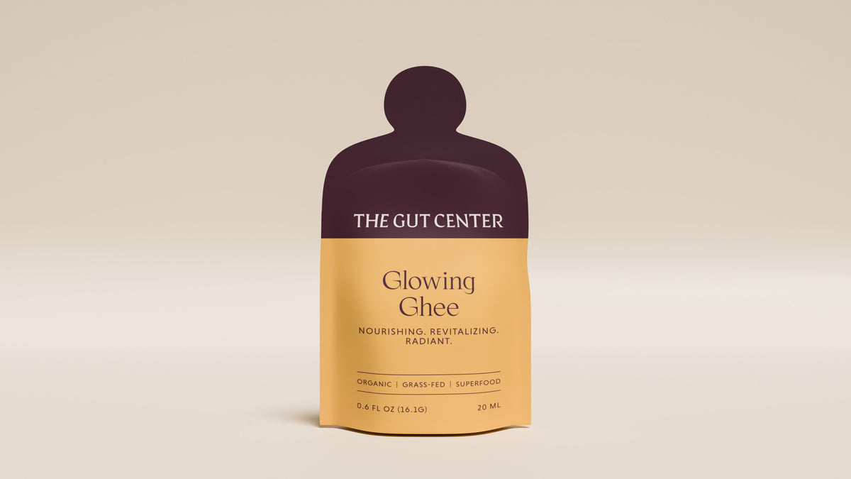 Glowing Ghee single-serve squeeze packet, front.