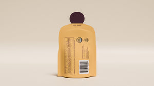 Back of the Glowing Ghee single-serve packet with the nutrition panel, organic seal and barcode.