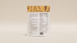 Back of the Radiant Morning Kitchari pouch with the Energizing Morning Ritual and Nutrition Facts.
