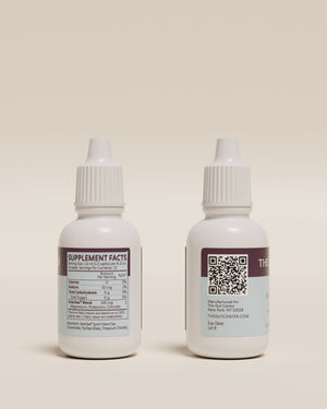 Two 0.5 oz Lightening Hydration Drops bottles showing the Supplement Facts panel and the QR code label.