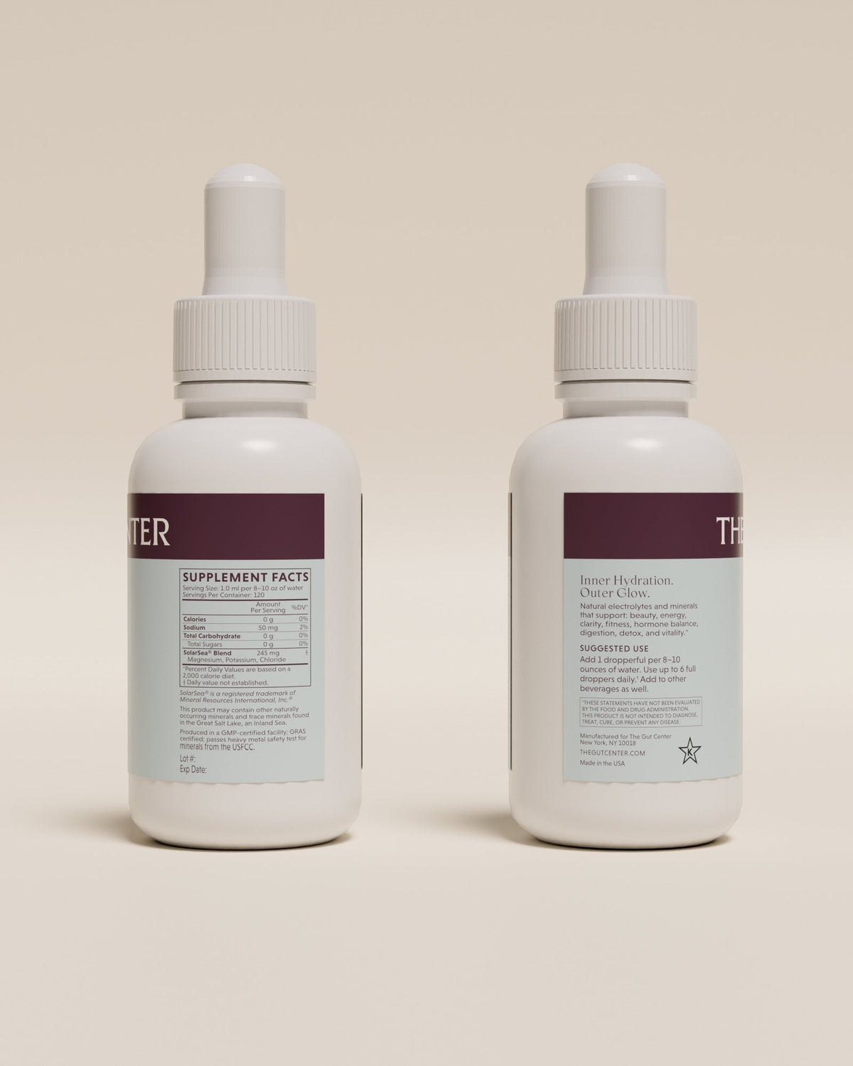 Two Lightening Hydration Drops bottles showing the back labels with the Supplement Facts panel.