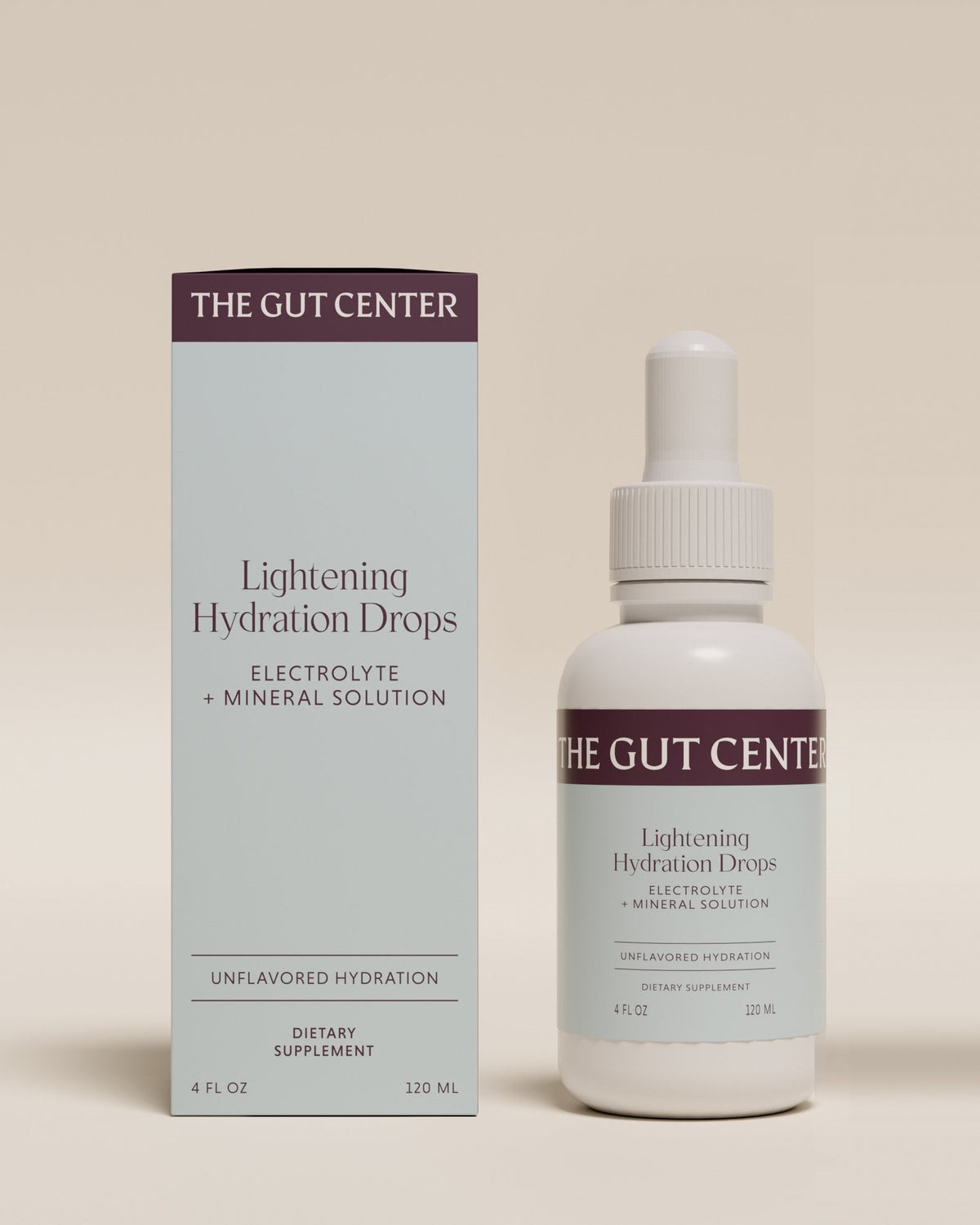 Lightening Hydration Drops bottle standing beside its box.
