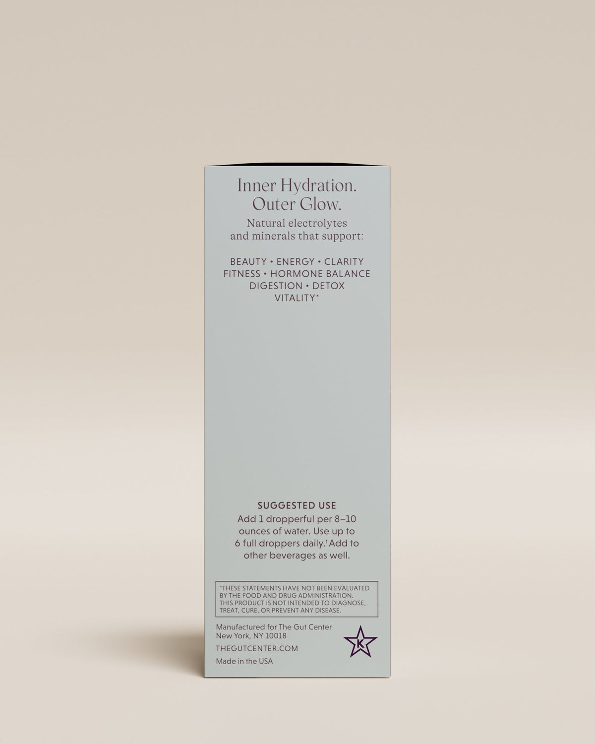 Back of the Lightening Hydration Drops box: Inner Hydration, Outer Glow, with suggested use.