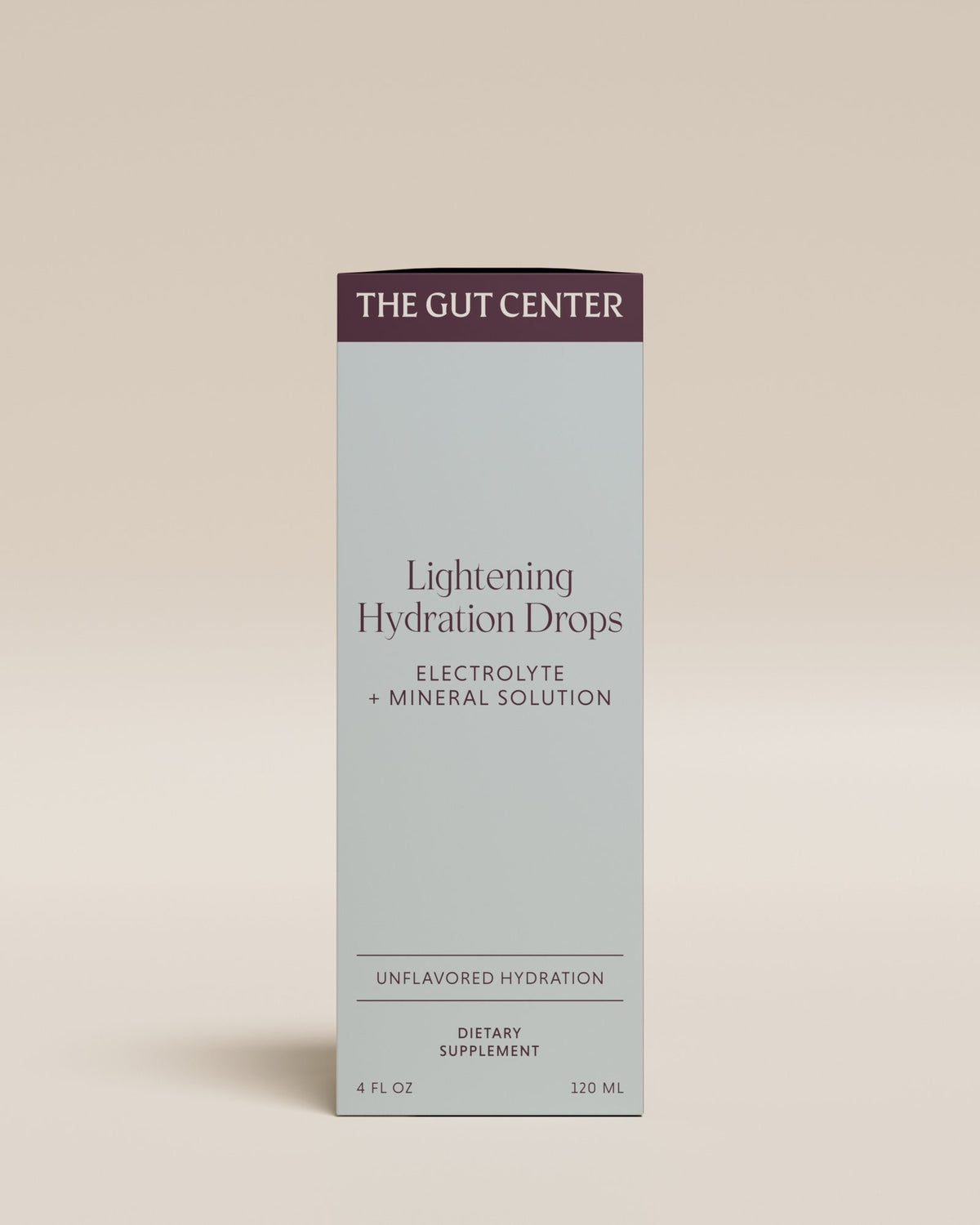Lightening Hydration Drops box, front: electrolyte and mineral solution, unflavored hydration, dietary supplement.