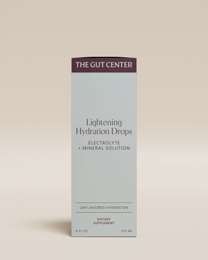 Lightening Hydration Drops box, front: electrolyte and mineral solution, unflavored hydration, dietary supplement.