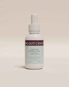 Lightening Hydration Drops dropper bottle from The Gut Center, front label: electrolyte and mineral solution.