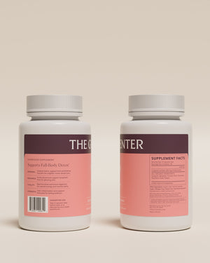Two Purifying Detox bottles showing the back labels: directions and the Supplement Facts panel.