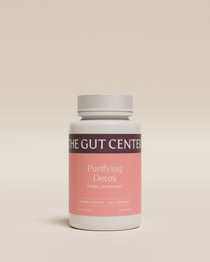 Purifying Detox herbal supplement bottle, front label: detoxification and cell renewal.
