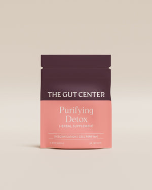 Purifying Detox herbal supplement pouch, front label: detoxification and cell renewal.