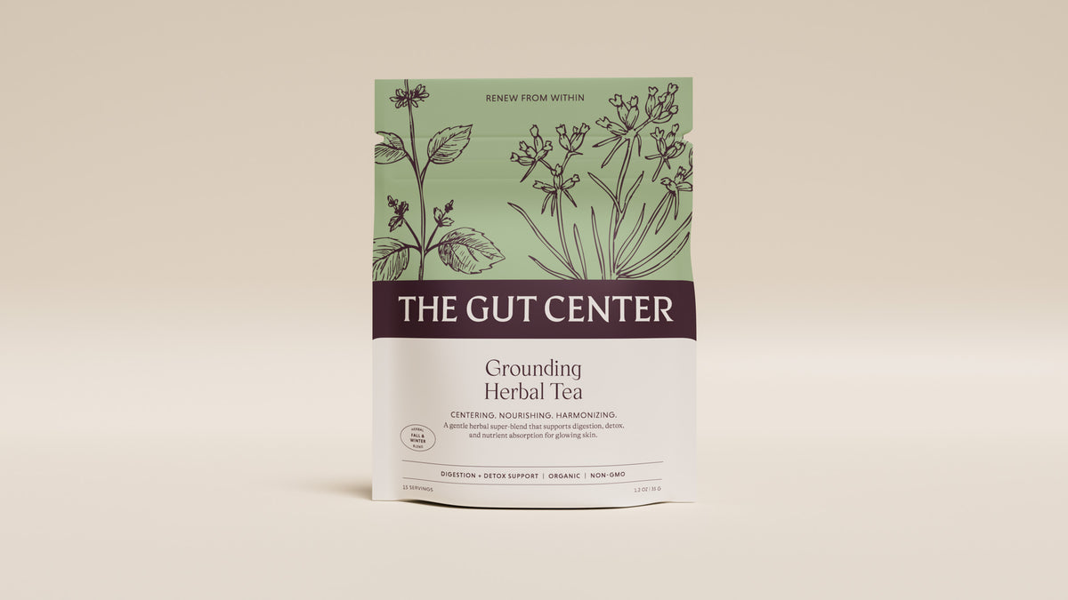 Grounding Herbal Tea pouch, front.